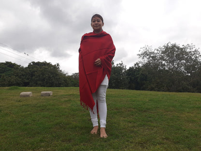 SHAKTI Handwoven Red Himalaya Sheep Wool Meditation Shawl,Ethnic Indian Blanket,Himalayan Wool Wrap,Indian Blanket,Handmade Indian Shawl