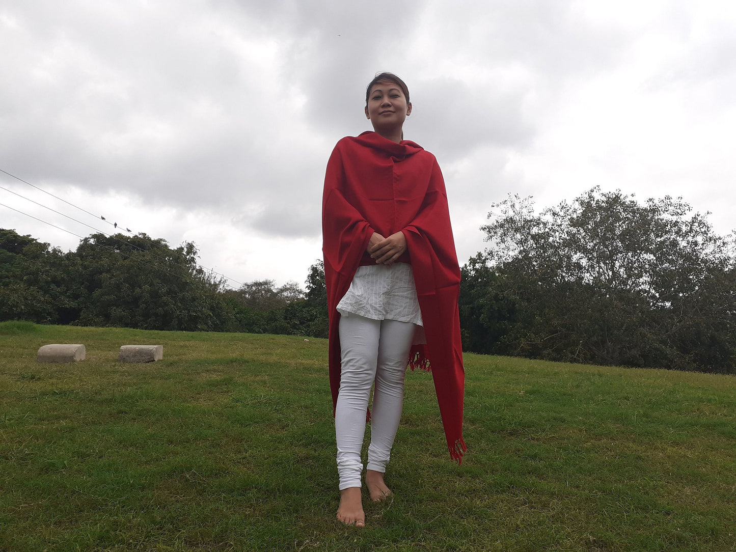 SHAKTI Handwoven Red Pure Himalaya Sheep Wool Buddhist Monk Meditation Shawl,Indian Prayer Scarf,Himalayan Wool Yoga Wrap,Buddhist Shawl/Zen