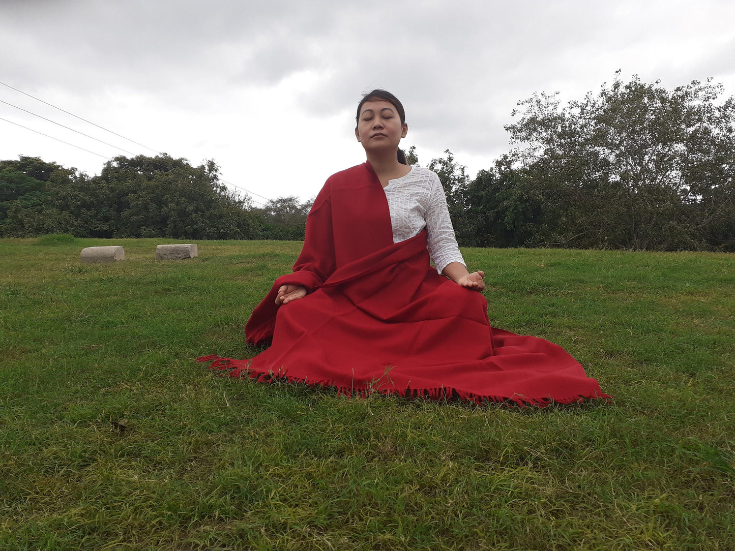 SHAKTI Handwoven Red Pure Himalaya Sheep Wool Buddhist Monk Meditation Shawl,Indian Prayer Scarf,Himalayan Wool Yoga Wrap,Buddhist Shawl/Zen