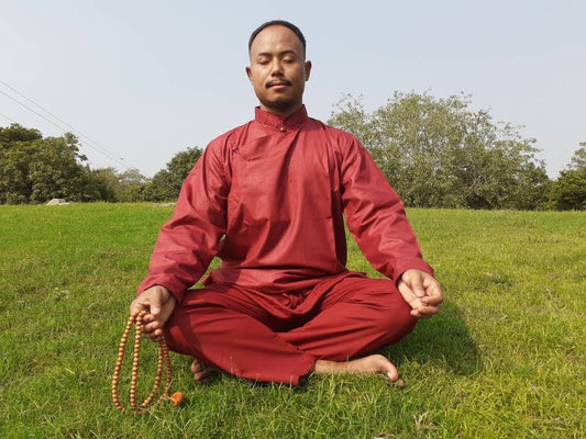Custom-Made Tibetan Traditional Meditation Suit,Buddhist Prayer Robe,Tibetan Ethnic Shirt and Drawstring Pant for Men, Zen Prayer Clothing