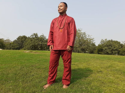 Custom-Made Tibetan Traditional Meditation Suit,Buddhist Prayer Robe,Tibetan Ethnic Shirt and Drawstring Pant for Men, Zen Prayer Clothing