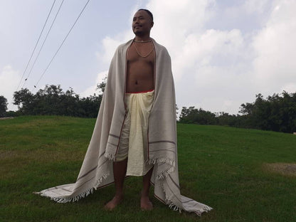 TRISHUL Large Handwoven Light Grey Himalayan Sheep Wool Meditation Shawl,Wool Indian Blanket,Handmade Prayer Wrap,Himalayan Wool Prayer Wrap