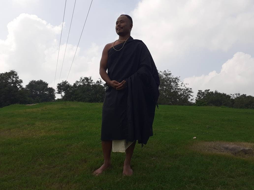 KAAL X-Large Handwoven Black Plain Himalayan Sheep Wool Meditation Shawl,Himalayan Prayer Blanket,Wool Prayer Wrap,Ethnic Indian YogaBlanket