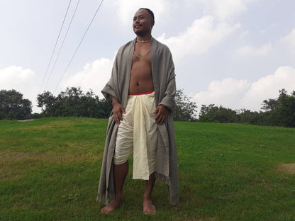 Rudra X-Large Handwoven Grey Plain PureHimalayan Sheep Wool Meditation Shawl,Himalayan Prayer Blanket,Wool Prayer Wrap,Ethnic Indian Blanket
