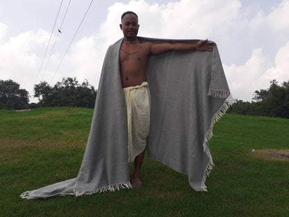 SURYA X-Large Handwoven Grey Plain Himalayan Sheep Wool Meditation Shawl,Himalayan Prayer Zen,Wool Prayer Wrap,Ethnic Indian Yoga Blanke