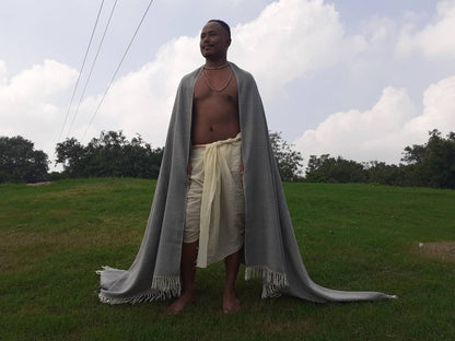 SURYA X-Large Handwoven Grey Plain Himalayan Sheep Wool Meditation Shawl,Himalayan Prayer Zen,Wool Prayer Wrap,Ethnic Indian Yoga Blanke