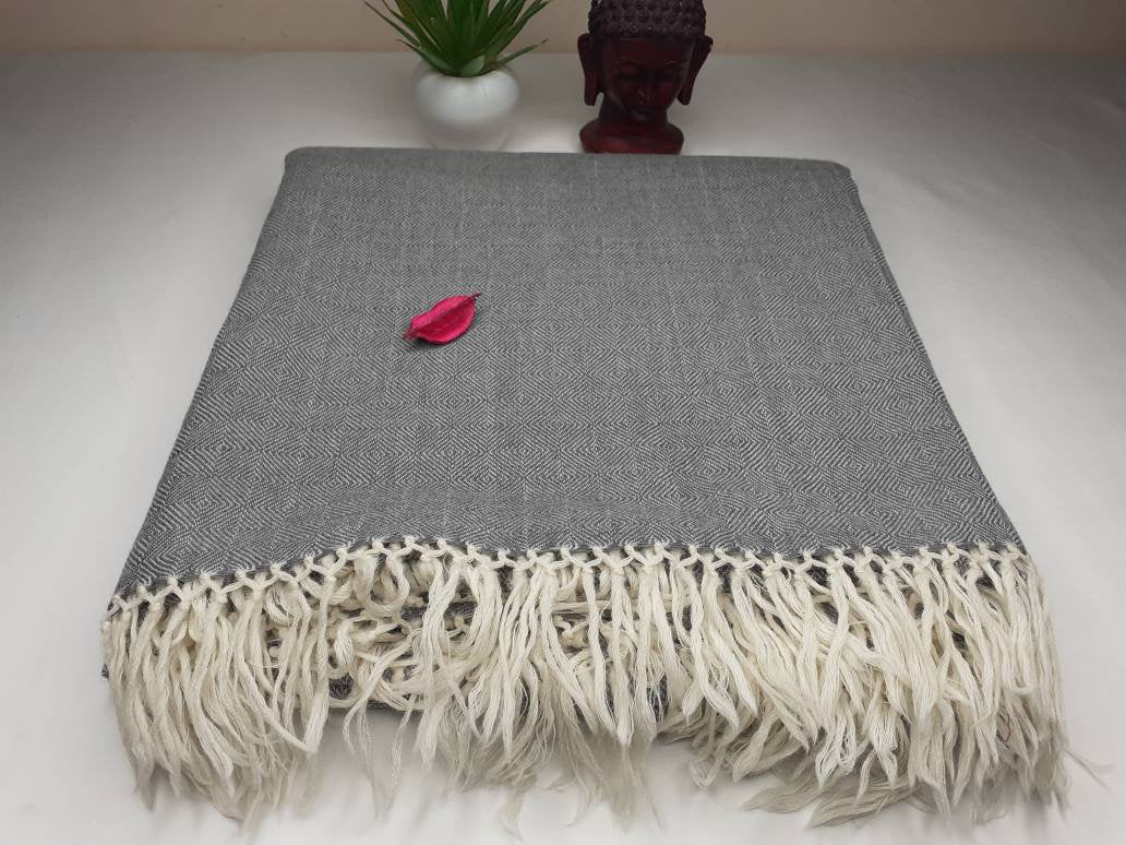 SURYA X-Large Handwoven Grey Plain Himalayan Sheep Wool Meditation Shawl,Himalayan Prayer Zen,Wool Prayer Wrap,Ethnic Indian Yoga Blanke