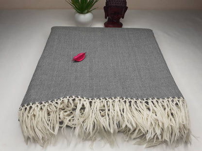 SURYA X-Large Handwoven Grey Plain Himalayan Sheep Wool Meditation Shawl,Himalayan Prayer Zen,Wool Prayer Wrap,Ethnic Indian Yoga Blanke