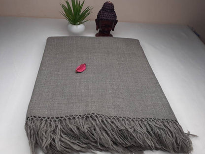 Rudra X-Large Handwoven Grey Plain PureHimalayan Sheep Wool Meditation Shawl,Himalayan Prayer Blanket,Wool Prayer Wrap,Ethnic Indian Blanket