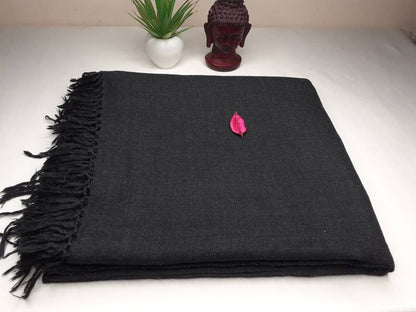 KAAL X-Large Handwoven Black Plain Himalayan Sheep Wool Meditation Shawl,Himalayan Prayer Blanket,Wool Prayer Wrap,Ethnic Indian YogaBlanket