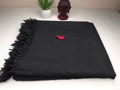 KAAL X-Large Handwoven Black Plain Himalayan Sheep Wool Meditation Shawl,Himalayan Prayer Blanket,Wool Prayer Wrap,Ethnic Indian YogaBlanket