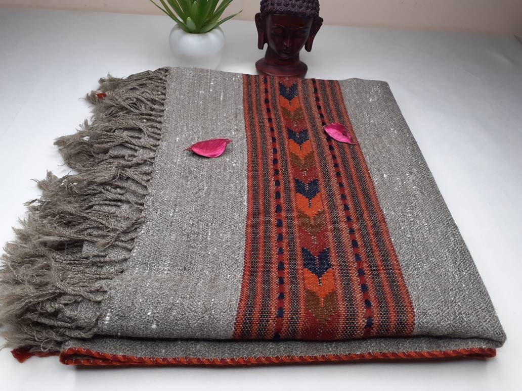 PUSHKAR Handwoven Pure Himalayan Yak Wool Prayer Shawl,Ethnic Indian Yak Wool Meditation Wrap,Tibetan Yak Wool Zen,Himalayan Yak Scarf
