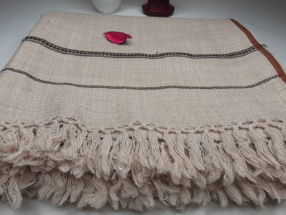 AGNI Large Handwoven Beige Color Yogi Himalayan Sheep Wool Meditation Shawl,Ethnic Indian Yoga Wrap,Himalayan Wool Prayer Zen,Kullu Shawl
