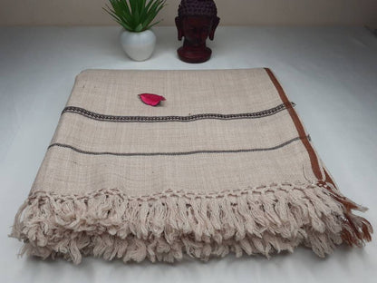 AGNI Large Handwoven Beige Color Yogi Himalayan Sheep Wool Meditation Shawl,Ethnic Indian Yoga Wrap,Himalayan Wool Prayer Zen,Kullu Shawl