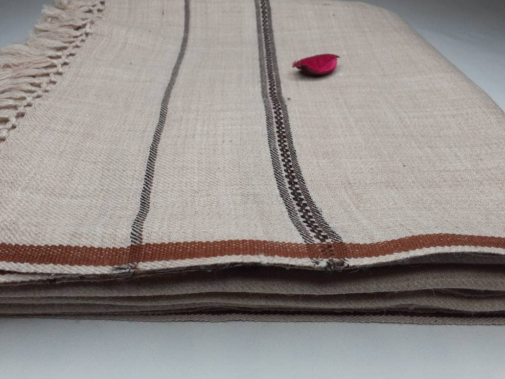 AGNI Large Handwoven Beige Color Yogi Himalayan Sheep Wool Meditation Shawl,Ethnic Indian Yoga Wrap,Himalayan Wool Prayer Zen,Kullu Shawl