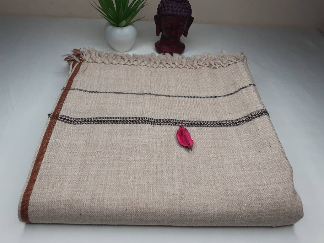 AGNI Large Handwoven Beige Color Yogi Himalayan Sheep Wool Meditation Shawl,Ethnic Indian Yoga Wrap,Himalayan Wool Prayer Zen,Kullu Shawl
