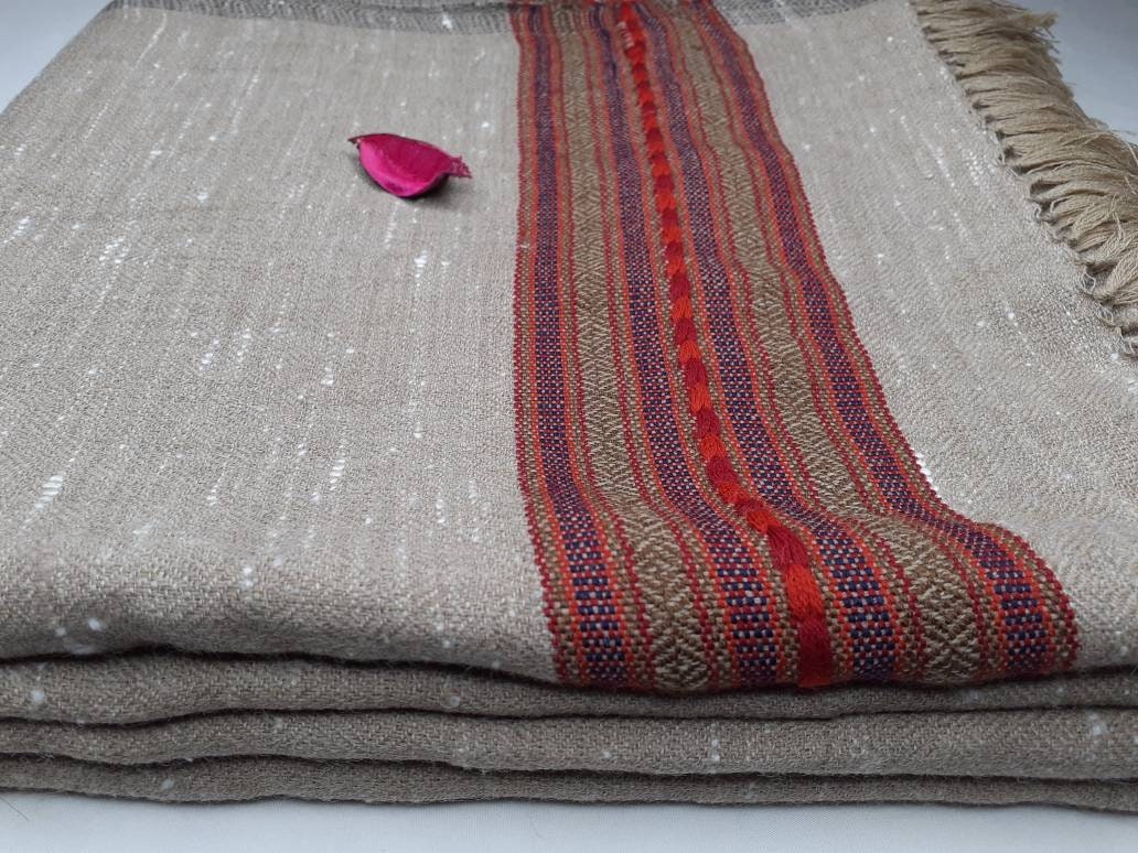 ANNAPURNA Large Naturally Dyed Handwoven Beige Pure Himalayan Yak Wool Prayer Blanket,Yak Meditation Shawl,Himalayan Yak  Prayer Wrap/Zen