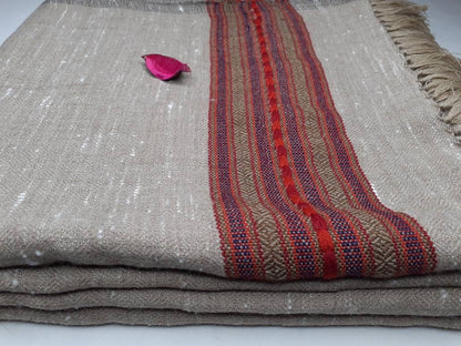 ANNAPURNA Large Naturally Dyed Handwoven Beige Pure Himalayan Yak Wool Prayer Blanket,Yak Meditation Shawl,Himalayan Yak  Prayer Wrap/Zen