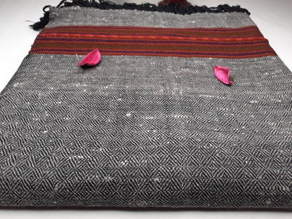 GAURA Large Dark Grey Handwoven Pure Himalayan Yak Wool Prayer Blanket,Yak Wool Meditation Shawl,Tibetan Yak Wool Blanket,Himalayan Yak Wrap