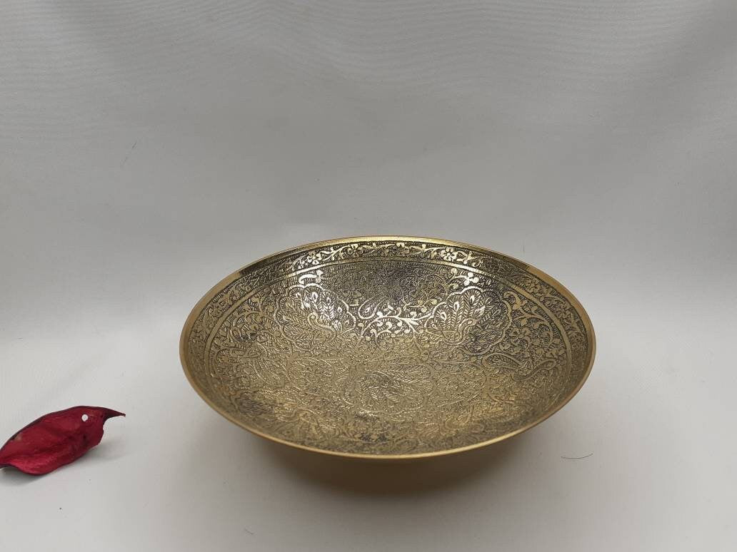 Decorative Handcrafted Floral Brass Ritual Prayer Offering Bowl,Handmade Brass Bowl  with Flower Embossed Design,Brass Altar Decor/Bowl