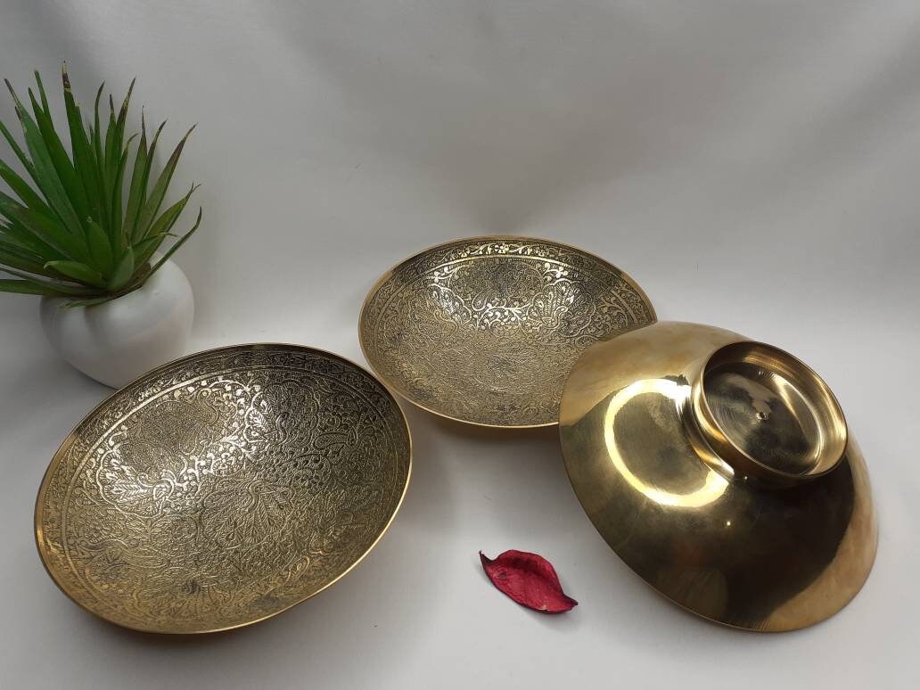 Decorative Handcrafted Floral Brass Ritual Prayer Offering Bowl,Handmade Brass Bowl  with Flower Embossed Design,Brass Altar Decor/Bowl