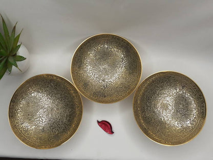 Decorative Handcrafted Floral Brass Ritual Prayer Offering Bowl,Handmade Brass Bowl  with Flower Embossed Design,Brass Altar Decor/Bowl