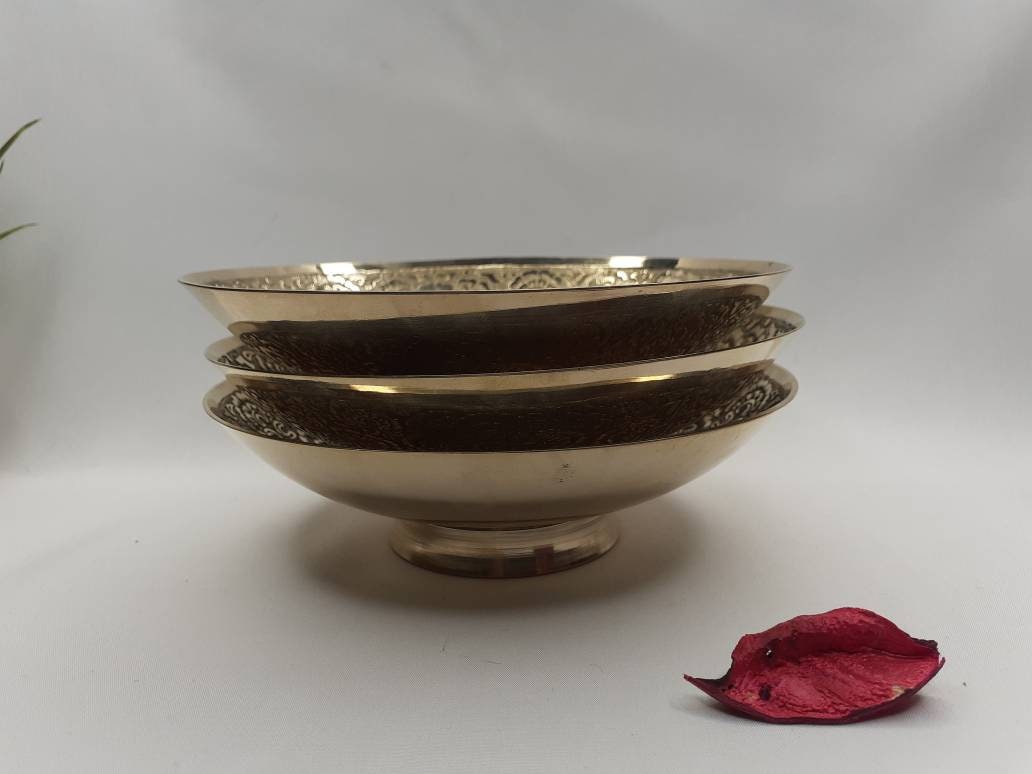 Decorative Handcrafted Floral Brass Ritual Prayer Offering Bowl,Handmade Brass Bowl  with Flower Embossed Design,Brass Altar Decor/Bowl