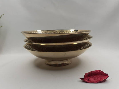 Decorative Handcrafted Floral Brass Ritual Prayer Offering Bowl,Handmade Brass Bowl  with Flower Embossed Design,Brass Altar Decor/Bowl
