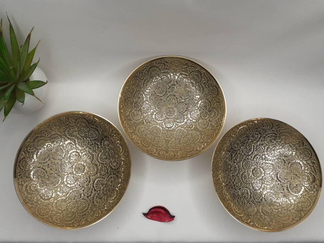 Decorative Handcrafted Floral Brass Ritual Prayer Offering Bowl,Handmade Brass Bowl  with Flower Embossed Design,Brass Altar Decor/Bowl