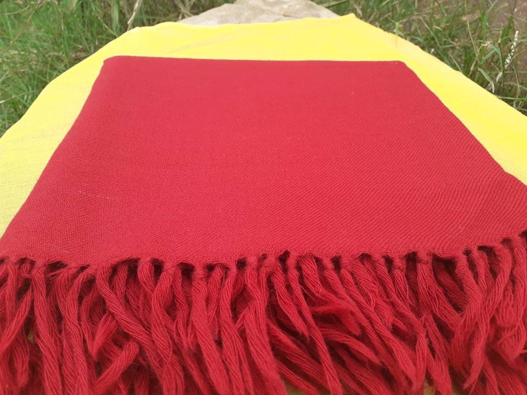 SHAKTI Handwoven Red Pure Himalaya Sheep Wool Buddhist Monk Meditation Shawl,Indian Prayer Scarf,Himalayan Wool Yoga Wrap,Buddhist Shawl/Zen