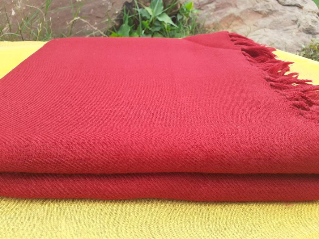 AMITABHA Handwoven Red Himalayan Sheep Wool Tibetan Buddhist Meditation Shawl,Indian Prayer Scarf,Himalayan Wool Lama Wrap,Buddhist Zen