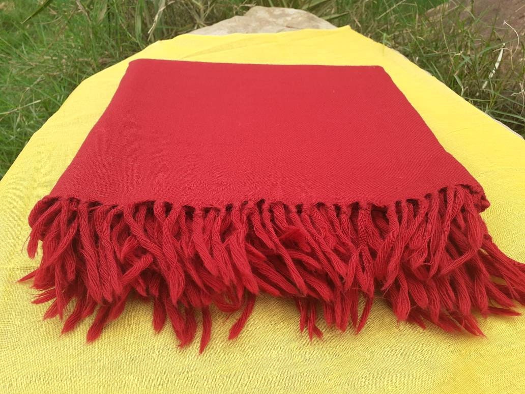 SHAKTI Handwoven Red Himalaya Sheep Wool Meditation Shawl,Ethnic Indian Blanket,Himalayan Wool Wrap,Indian Blanket,Handmade Indian Shawl