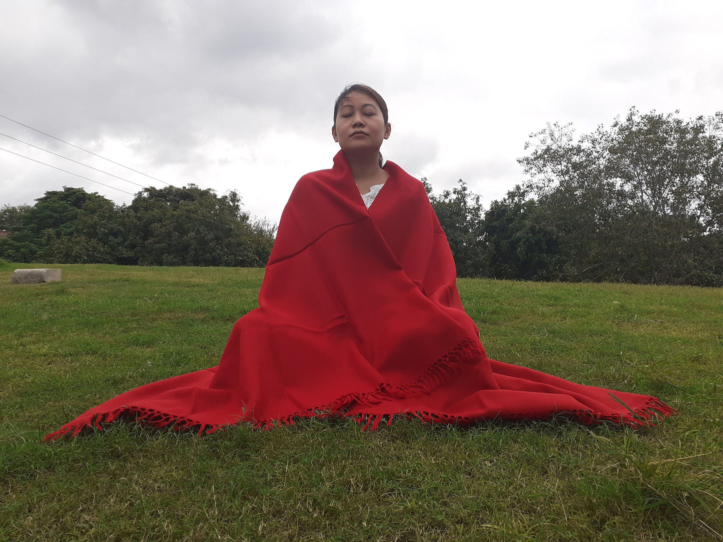 SHAKTI Handwoven Red Himalaya Sheep Wool Meditation Shawl,Ethnic Indian Blanket,Himalayan Wool Wrap,Indian Blanket,Handmade Indian Shawl