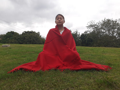 SHAKTI Handwoven Red Himalaya Sheep Wool Meditation Shawl,Ethnic Indian Blanket,Himalayan Wool Wrap,Indian Blanket,Handmade Indian Shawl