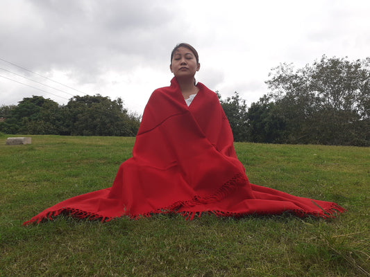 SHAKTI Handwoven Red Himalaya Sheep Wool Meditation Shawl,Ethnic Indian Blanket,Himalayan Wool Wrap,Indian Blanket,Handmade Indian Shawl