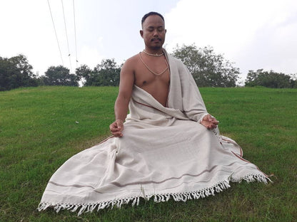 TRISHUL Large Handwoven Light Grey Himalayan Sheep Wool Meditation Shawl,Wool Indian Blanket,Handmade Prayer Wrap,Himalayan Wool Prayer Wrap