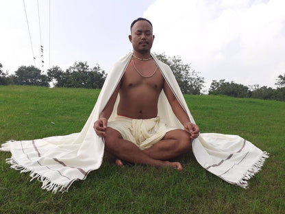 GANESHA Large Handwoven White Pure Himalayan Sheep Wool Meditation Shawl,Handmade Indian/Himalayan Tantrik Prayer Wrap,Himalayan Yoga Shawl,
