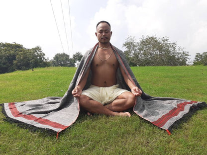 KEDARNATH X-Large Handwoven Pure Himalayan Yak Wool Prayer Blanket,Ethnic DesignYak Wool Meditation Shawl,Himalayan Yak Wool Prayer Wrap/Zen