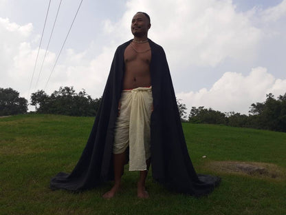 KAAL X-Large Handwoven Black Plain Himalayan Sheep Wool Meditation Shawl,Himalayan Prayer Blanket,Wool Prayer Wrap,Ethnic Indian YogaBlanket