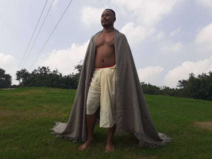 Rudra X-Large Handwoven Grey Plain PureHimalayan Sheep Wool Meditation Shawl,Himalayan Prayer Blanket,Wool Prayer Wrap,Ethnic Indian Blanket