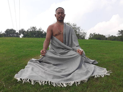 SURYA X-Large Handwoven Grey Plain Himalayan Sheep Wool Meditation Shawl,Himalayan Prayer Zen,Wool Prayer Wrap,Ethnic Indian Yoga Blanke