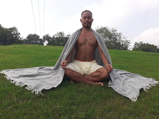SURYA X-Large Handwoven Grey Plain Himalayan Sheep Wool Meditation Shawl,Himalayan Prayer Zen,Wool Prayer Wrap,Ethnic Indian Yoga Blanke
