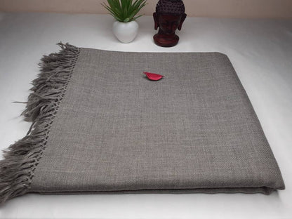 Rudra X-Large Handwoven Grey Plain PureHimalayan Sheep Wool Meditation Shawl,Himalayan Prayer Blanket,Wool Prayer Wrap,Ethnic Indian Blanket
