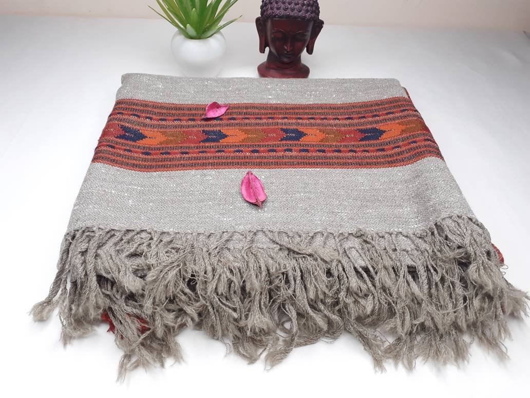 PUSHKAR Handwoven Pure Himalayan Yak Wool Prayer Shawl,Ethnic Indian Yak Wool Meditation Wrap,Tibetan Yak Wool Zen,Himalayan Yak Scarf