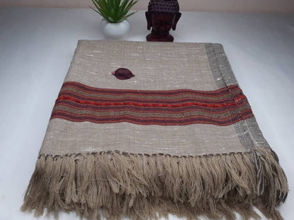 ANNAPURNA Large Naturally Dyed Handwoven Beige Pure Himalayan Yak Wool Prayer Blanket,Yak Meditation Shawl,Himalayan Yak  Prayer Wrap/Zen