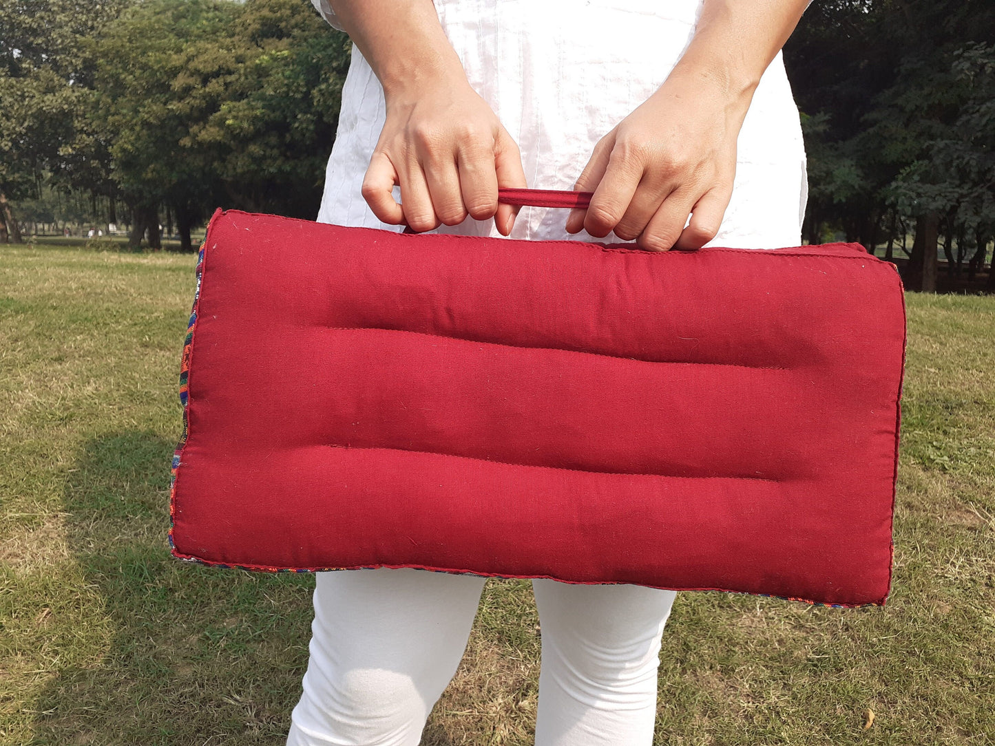 Handmade Portable And Foldable Meditation Cushion with Bhutanese Fabric Border,Organic Cotton Meditation Yoga Posture Zen Cushion,