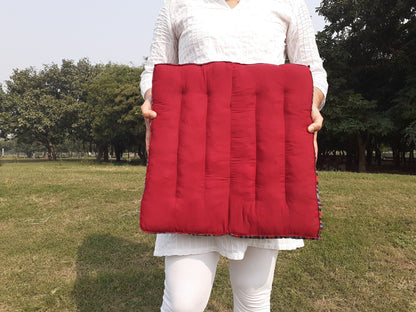 Handmade Portable And Foldable Meditation Cushion with Bhutanese Fabric Border,Organic Cotton Meditation Yoga Posture Zen Cushion,