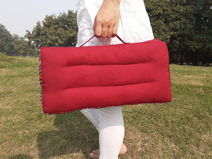 Handmade Portable And Foldable Meditation Cushion with Bhutanese Fabric Border,Organic Cotton Meditation Yoga Posture Zen Cushion,