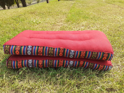 Handmade Portable And Foldable Meditation Cushion with Bhutanese Fabric Border,Organic Cotton Meditation Yoga Posture Zen Cushion,