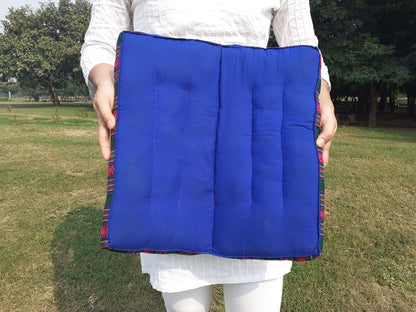 Handmade Portable And Foldable Floor Meditation Cushion with Bhutanese Fabric Border,Organic Cotton Meditation Yoga Posture Zen Cushion,